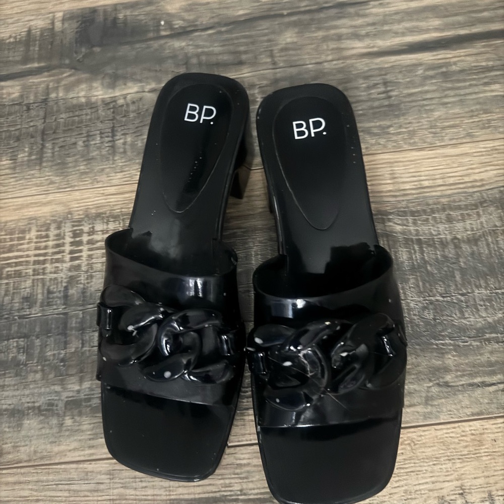 bp Black Mules with Floral Embellishments